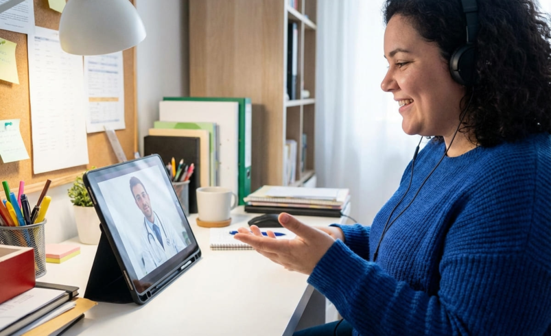 Woman in telehealth consultation