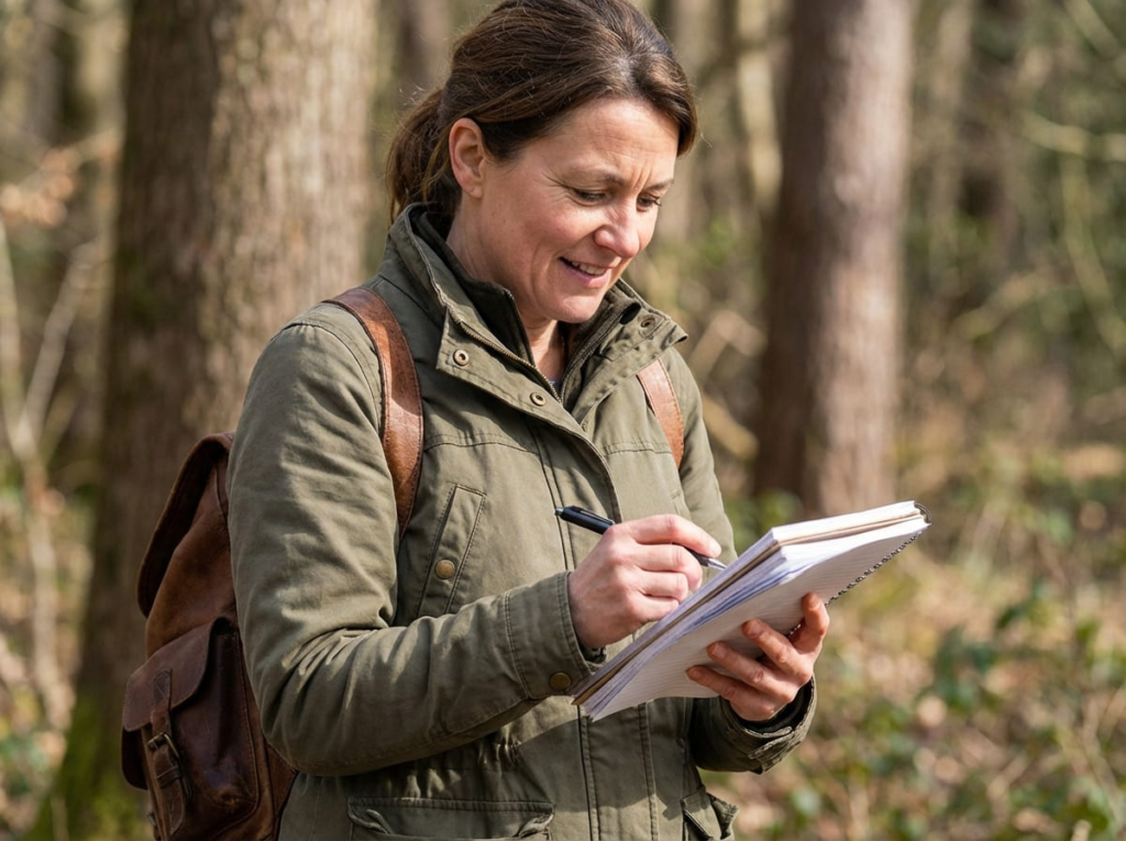 Woman tracking food in a notebook